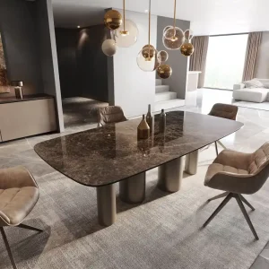 Aanbieding Eettafel Edge Boot Keramiek Emperador Extra Lucidato Donkerbruin 240x120 Pilier Metaal effectafwerking Titanium