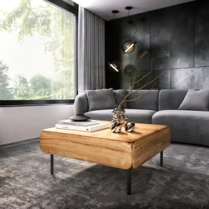 Weekendaanbieding Salontafel Shavani 90x90 cm natuur acacia 2 laden metaal zwart