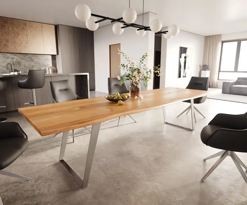 Express Levering Eettafel Edge 300x100x4 eiken natuur RVS schuin