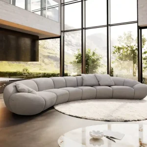 Bigsofa Lunna 470x210 cm Zachte grijze stof met structuur 3 kussens Premium