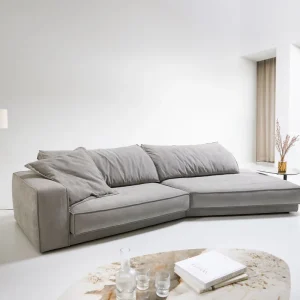 Fabrieksprijs Big- Sofa Snoosh 400x150 cm vlakgeweven grijs Recamiere rechts