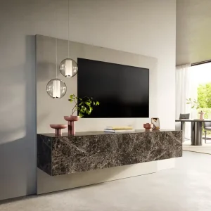 Aanbieding Tv-meubel Cuor 180 cm Keramiek Emperador Extra Lucidato Donkerbruin 1 Flap 2 Laden Zwevend