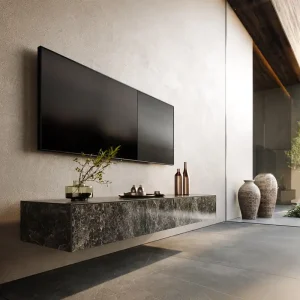 Betrouwbaar Tv-meubel Cuor 150 cm Keramiek Emperador Extra Lucidato Donkerbruin 1 Flap 1 Lade Zwevend