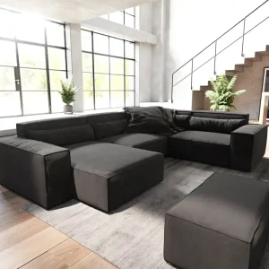 Woonkamerlandschap Sirpio 300x210 cm microvezel Zwart recamiere variabel met kurk Express Levering
