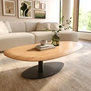 Aanbieding Salontafel Edge Oval 140x75 cm Eiken Naturel ronde rand Vibany zwart metaal