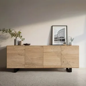 Beperkte Voorraad Dressoir Tereos 200 cm eiken natuur 3D-effect 4 deuren metalen sledepoten zwart