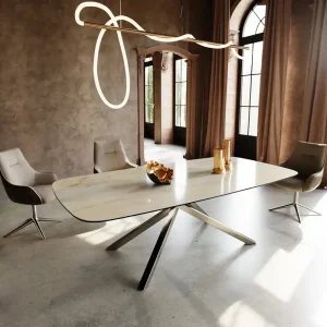 Actieprijs Eetkamertafel Edge Boot 240x120 cm Keramiek Iris FMG Onice Oro kruisonderstel Rechthoek Roestvrij staal Direct verzendklaar