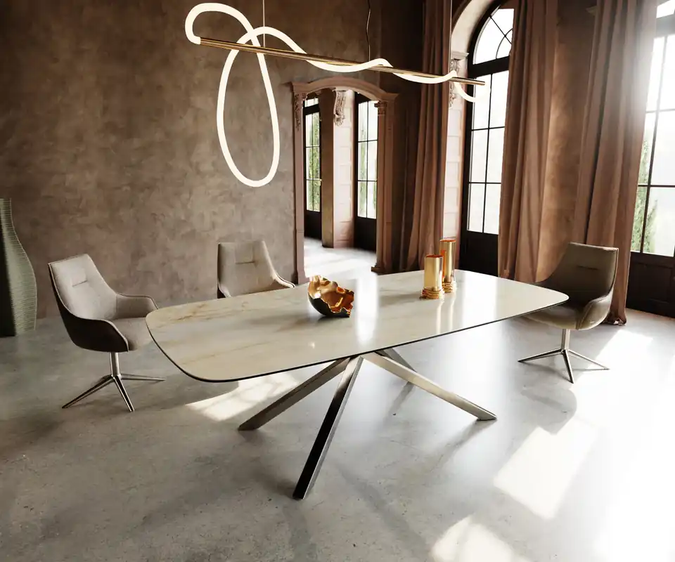 Actieprijs Eetkamertafel Edge Boot 240x120 cm Keramiek Iris FMG Onice Oro kruisonderstel Rechthoek Roestvrij staal Direct verzendklaar