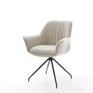 Bestel Nu Eetkamerstoel Keila-Flex met armleuning geweven stof beige kruisframe conisch zwart Direct verzendklaar