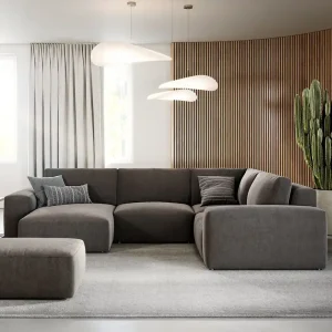 Woonlandschap Lanzo 300x210 cm microvezel khakibruin met variabele recamière en hocker Direct verzendklaar Express Levering