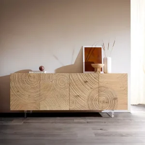 Dressoir Ashara 200 cm eiken natuur 3D-effect 4 deuren zwevende poot acrylglas Direct verzendklaar Weekendaanbieding