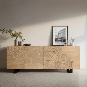 Dressoir Ashara 200 cm eiken natuur 3D-effect 4 deuren met metalen onderstel zwart Direct verzendklaar Populair