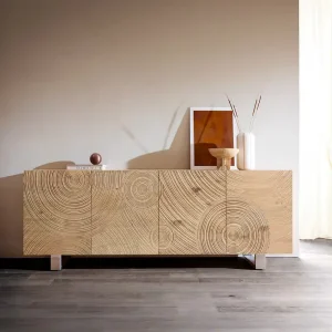 Dressoir Ashara 200 cm eiken natuur 3D-effect 4 deuren glijvoeten geborsteld RVS Direct verzendklaar Snelle Levering