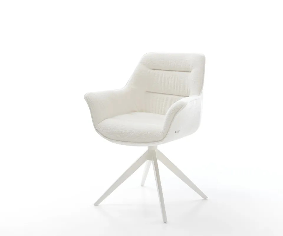 Alleen Vandaag Draaistoel Kaira-Flex bouclé zacht beige kruisframe breed wit 360° draaibaar rocker-functie Direct verzendklaar