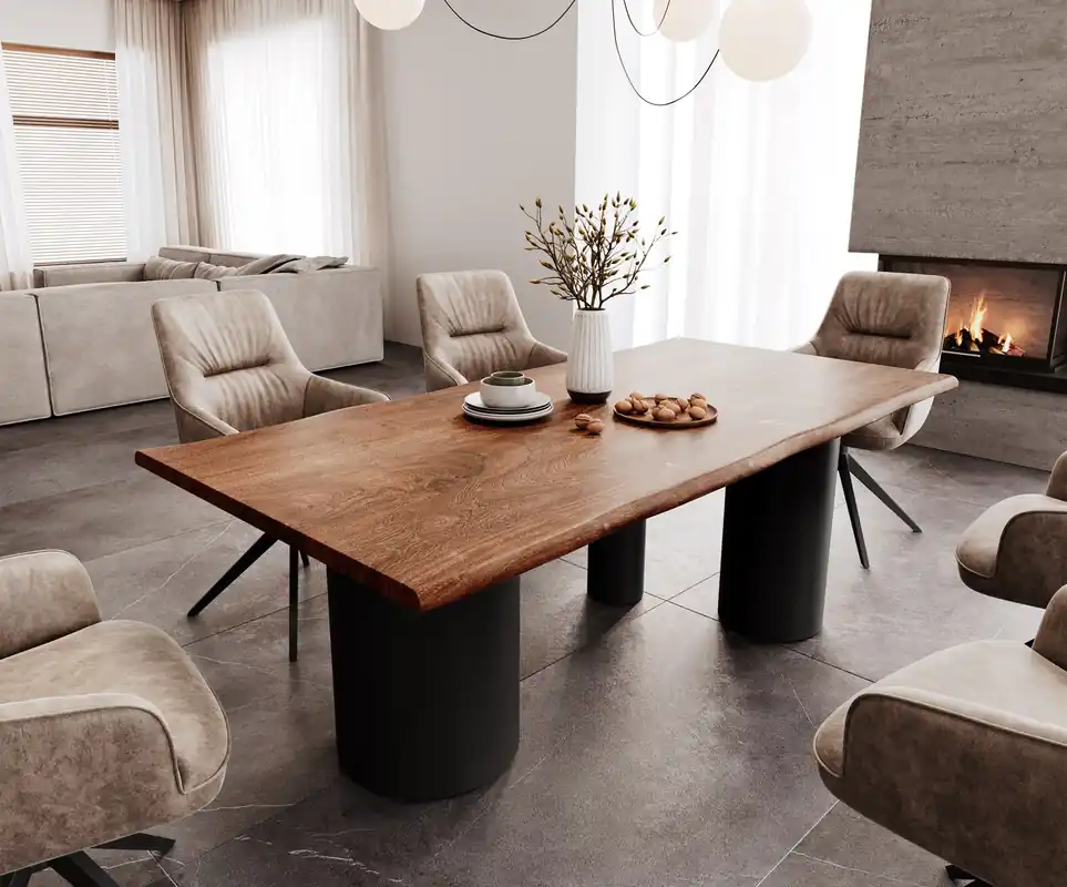 Aanbieding Eettafel Edge 200x100 acacia bruin Troa metaal zwart Direct verzendklaar