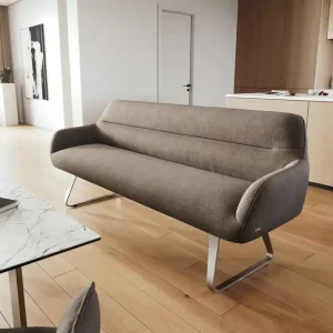 Actieprijs Eetkamerbank Taya-Flex 200 cm zachte stof met structuur taupe platte sledebasis roestvrij staal pocketvering Direct verzendklaar