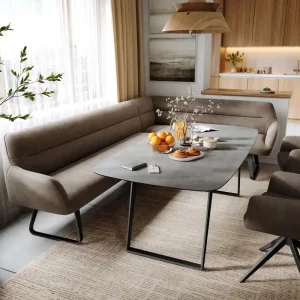 Aanbieding Eetkamerbank Taya-Flex 285x190 cm microvelours taupe vintage platte sledebasis zwart pocketvering rechts Direct verzendklaar