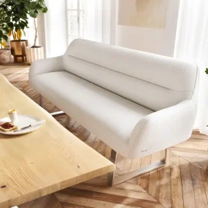Aanbieding Eetkamerbank Taya-Flex 200 cm bouclé crème-wit gekant sledeframe roestvrij staal pocketvering Beschikbaar van 05-02-2027