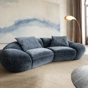 Hete Deal 2-zitsbank Lunna 280x170 cm Chenille Blauw 2 kussens Direct verzendklaar