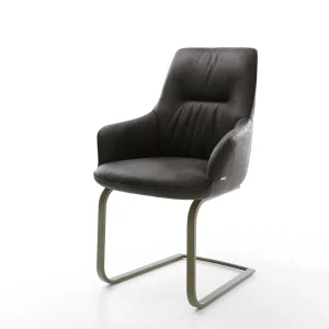 Aanbieding Sledemodel Zelia-Flex met armleuning microvelours antraciet vintage sledemodel vlak afwerking met titanium pocketveer kern Direct verzendklaar