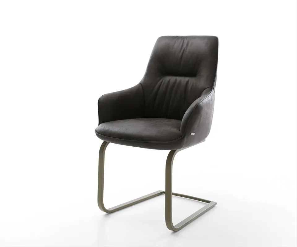 Aanbieding Sledemodel Zelia-Flex met armleuning microvelours antraciet vintage sledemodel vlak afwerking met titanium pocketveer kern Direct verzendklaar