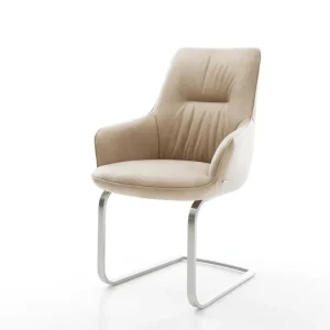 Aanbieding Sledemodel Zelia-Flex met armleuning microvelours beige vintage sledemodel vlak roestvrij staal pocketveer kern Direct verzendklaar