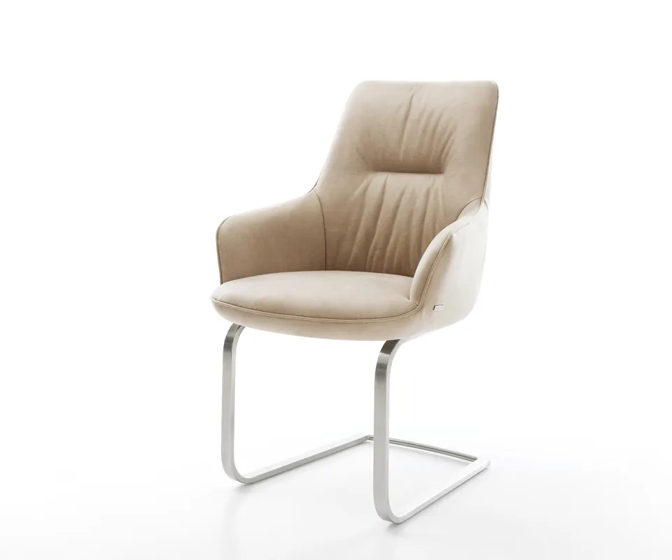Aanbieding Sledemodel Zelia-Flex met armleuning microvelours beige vintage sledemodel vlak roestvrij staal pocketveer kern Direct verzendklaar