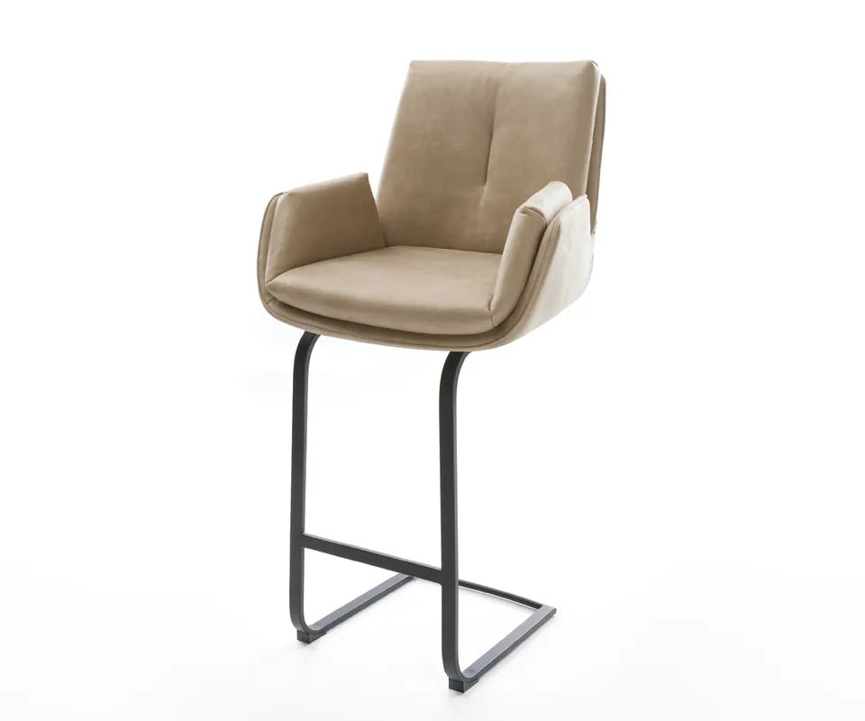 Koopje Barstoel Clea-Flex Microvezel Beige Vintage Vrijkantelframe plat metaal Zwart Direct verzendklaar