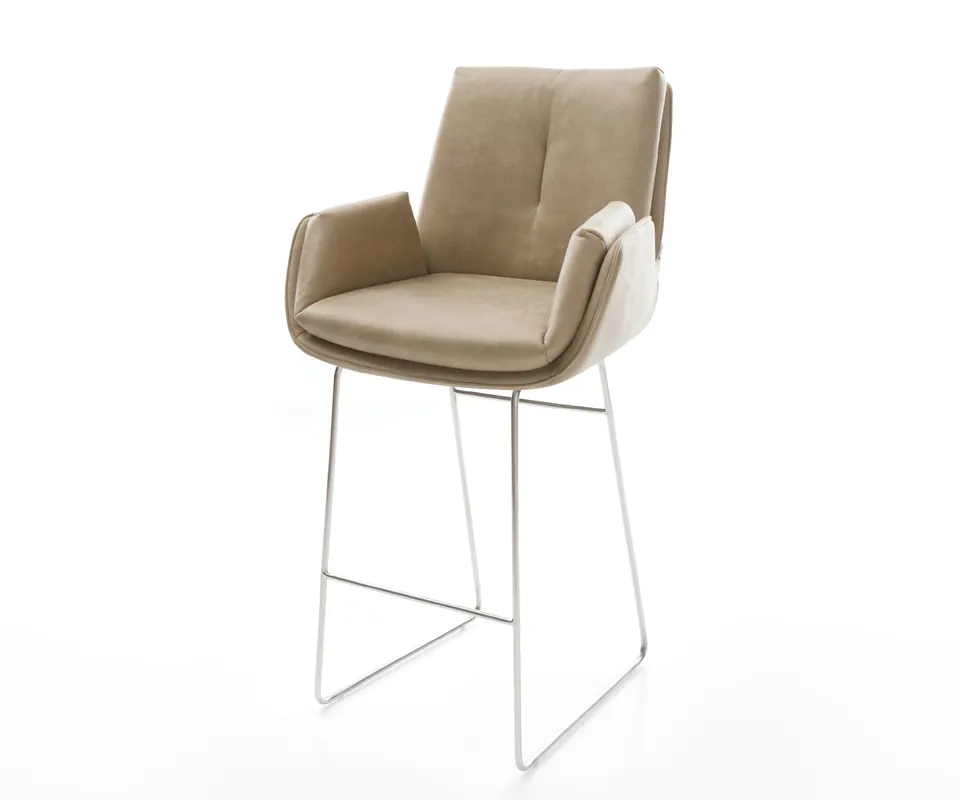 Goedkoop Barstoel Clea-Flex Microvezel Beige Vintage Sledeonderstel roestvrij staal Zilver Direct verzendklaar