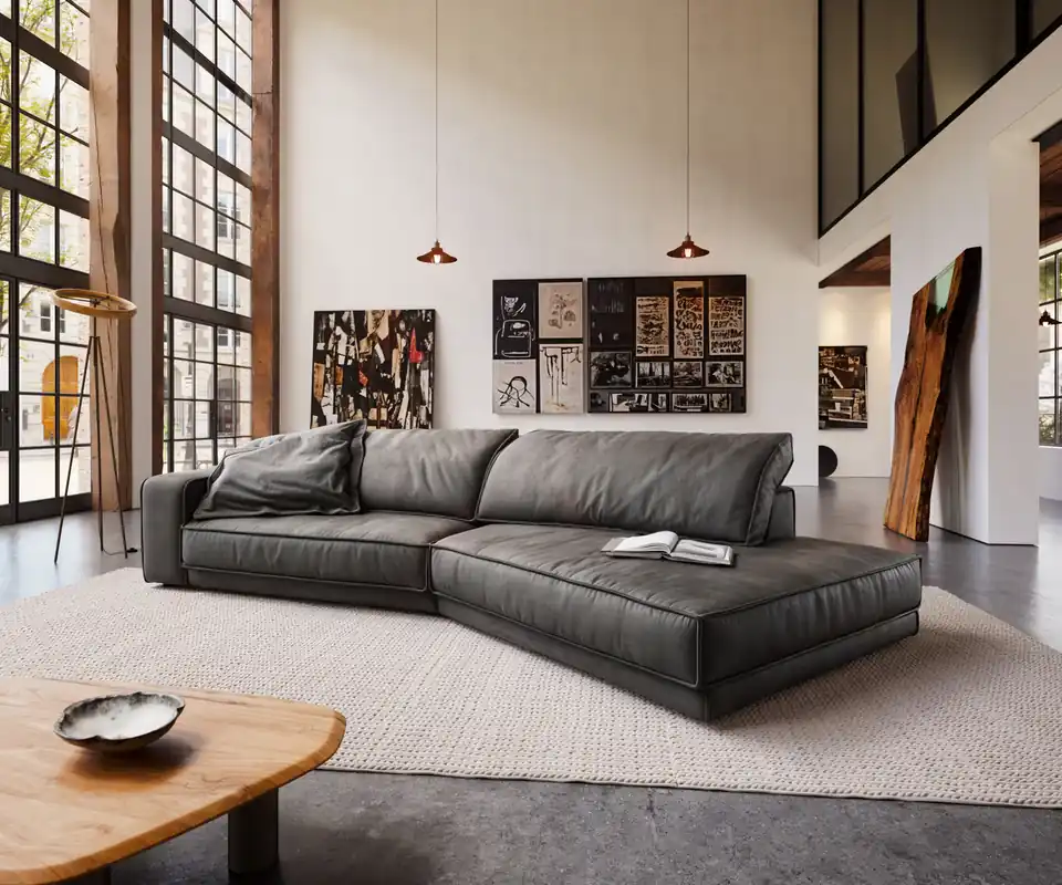 Beste Prijs Big-sofa Snoosh 400x150 cm Microvezel zwart Vintage Recamiere rechts Direct verzendklaar