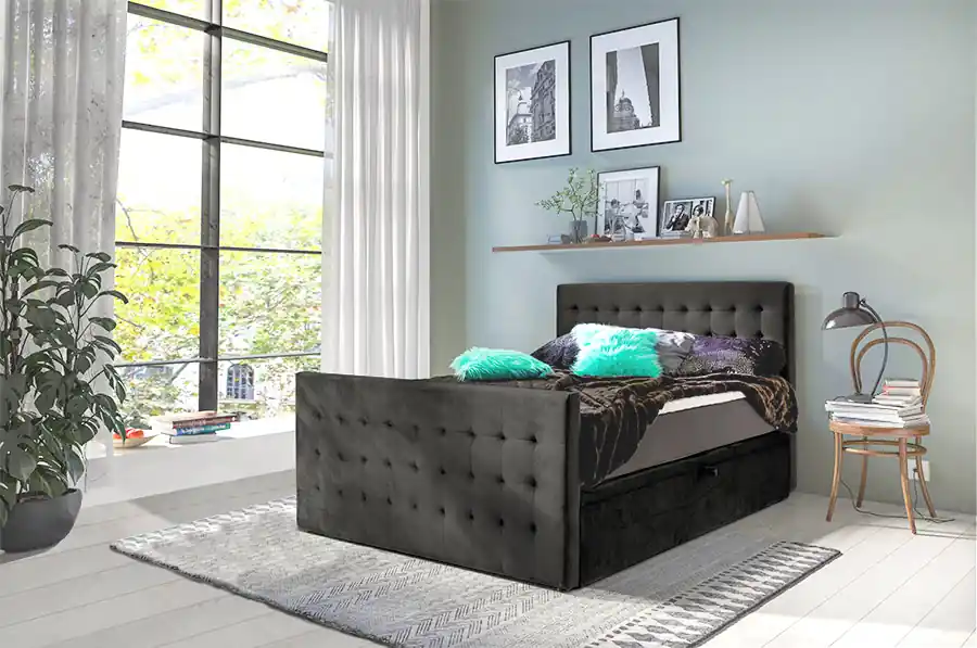 Premium Boxspring Nairobi - taupe - velvet (160 cm)