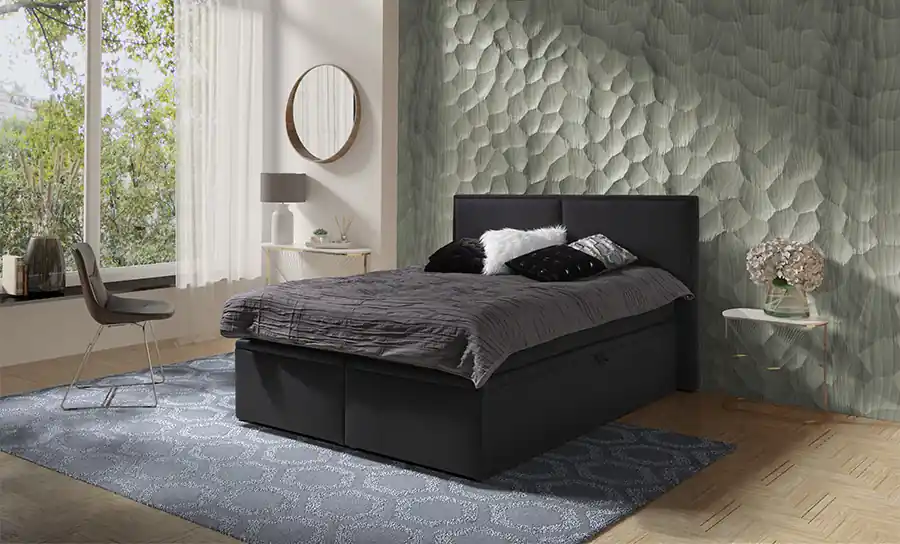 Boxspring Alkmaar - zwart - velvet (160 cm) Rechtstreeks Van De Fabrikant