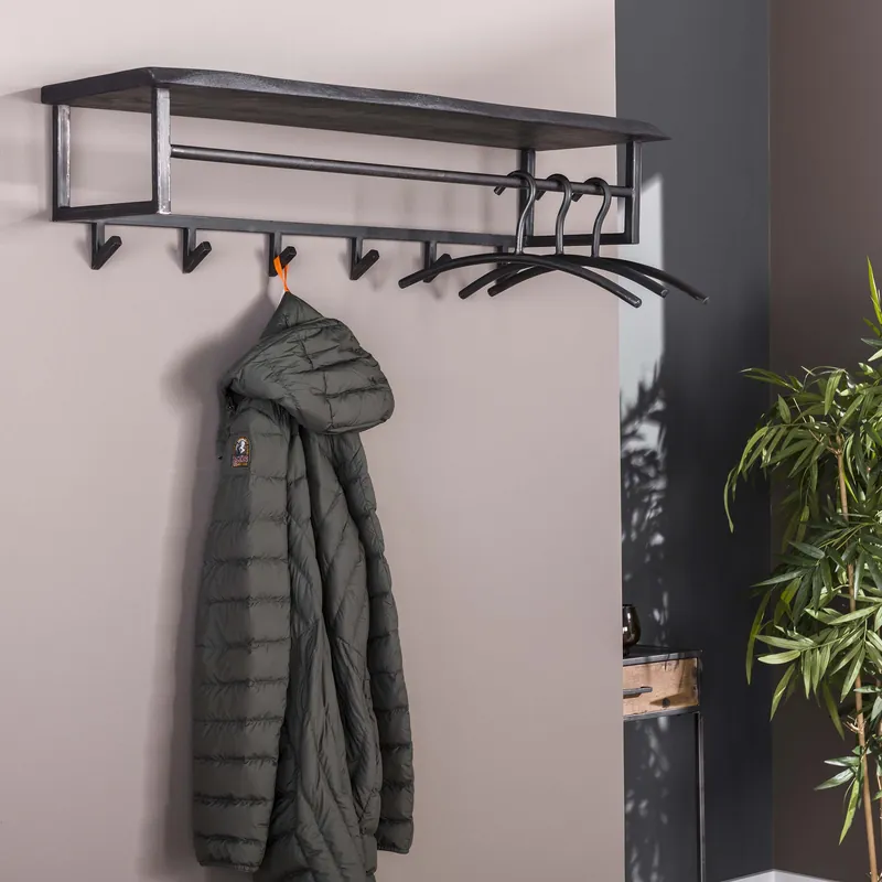 Kapstok Yucon hoedenplank 6H / Massief acacia zwart Tijdelijk Beschikbaar