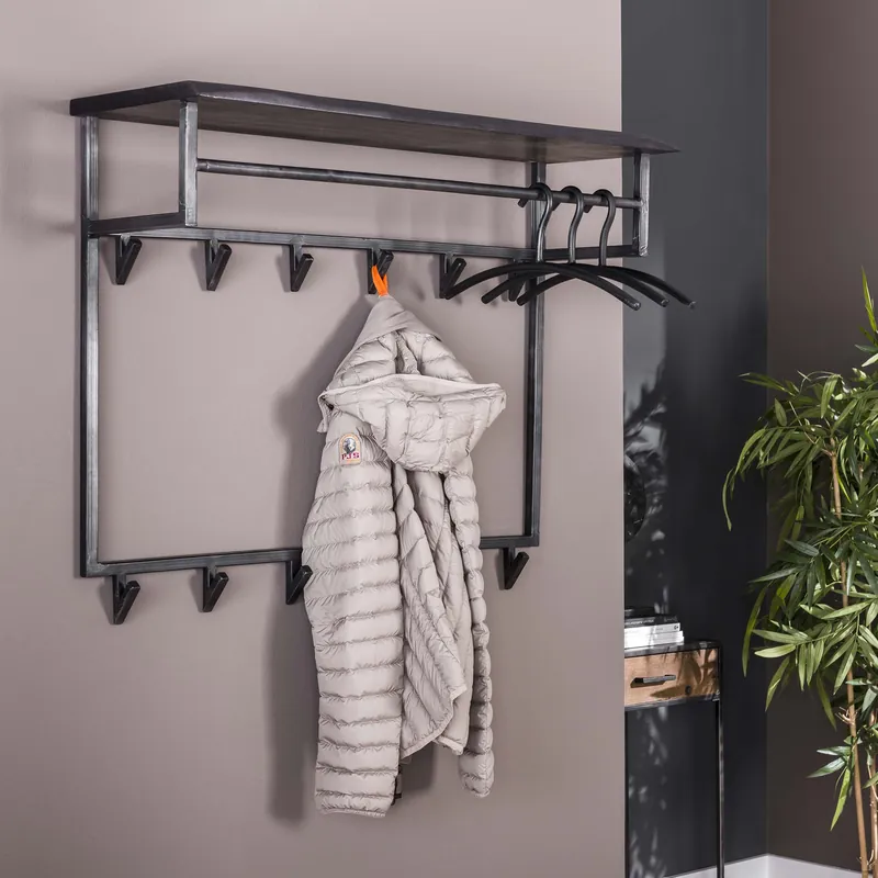 Exclusieve Aanbieding Kapstok Yucon hoog hoedenplank 12 haken / Massief acacia zwart