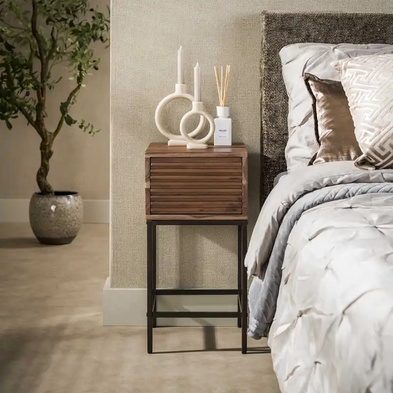 Veilige Betaling Nachtkastje Line XS 1 lade / Massief acacia bruin