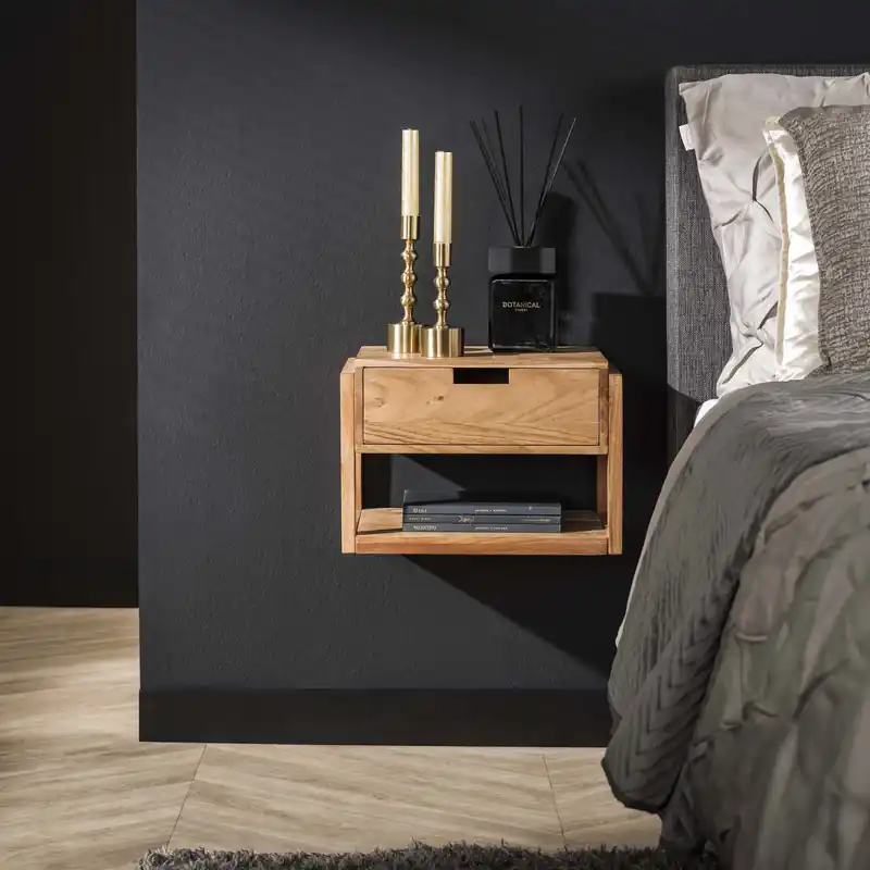 Nachtkastje houten frame zwevend 1 lade / Massief acacia Premium