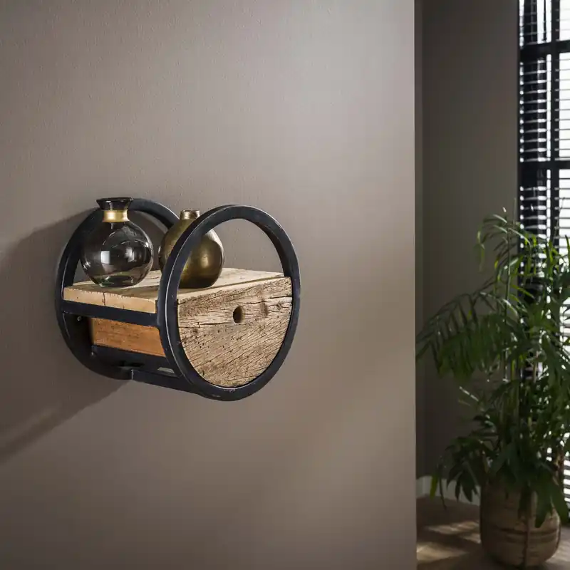 Hoge Kwaliteit Wandschap Circular 1 lade Ø30cm / Robuust hardhout