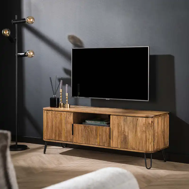 Korting TV-meubel Wave 1 lade + 2 deuren / Massief mango zand