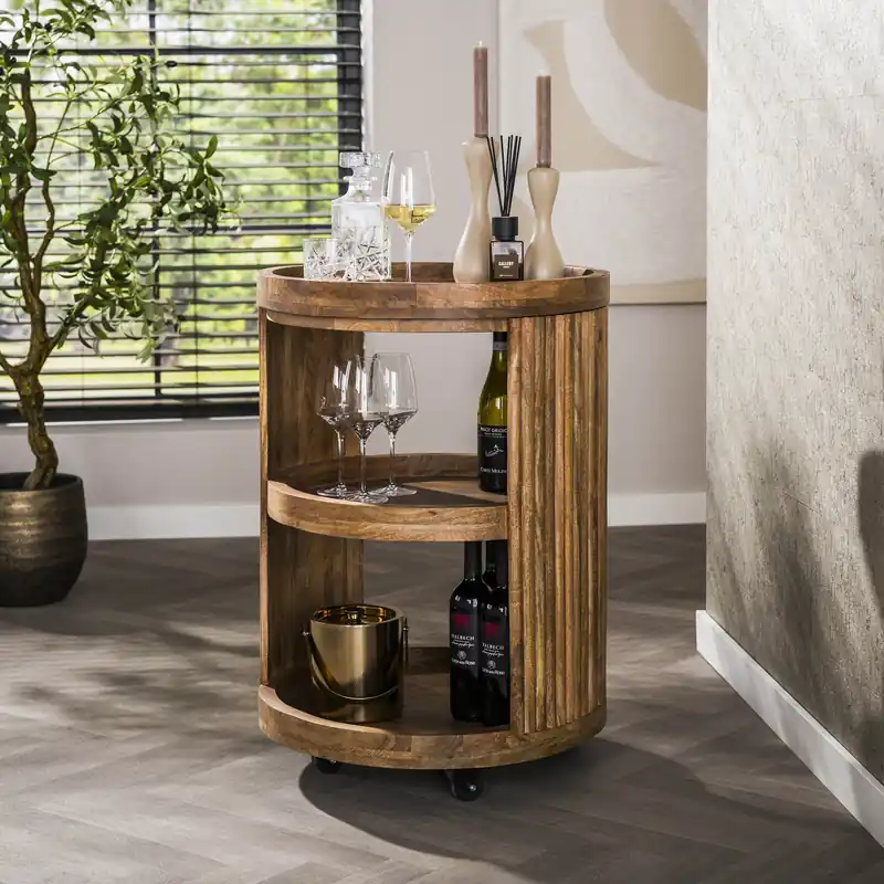 Premium Wijntrolley Wave / Massief mango zand