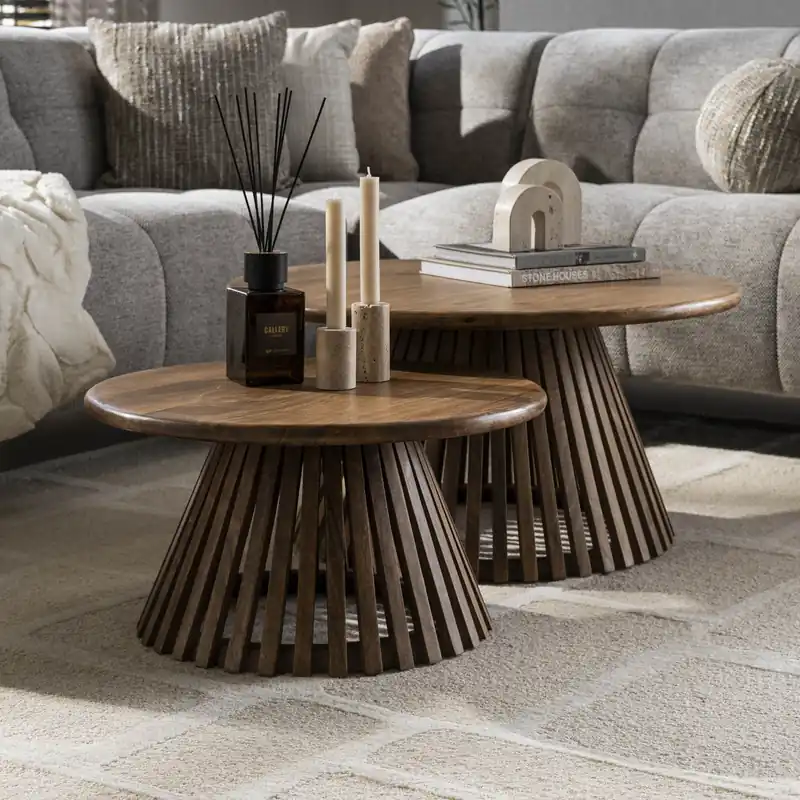 Betaalbaar Salontafel Tweak Cone set van 2 / Massief mango zand