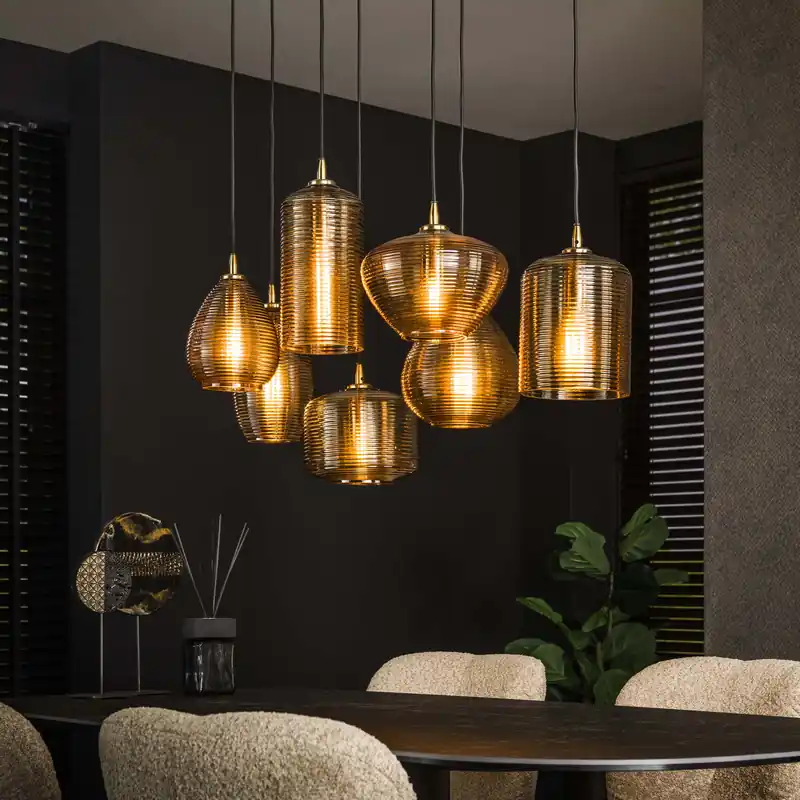 Hanglamp Stripe Horizontal 4+3-lichts / Amber glas Beste Prijs