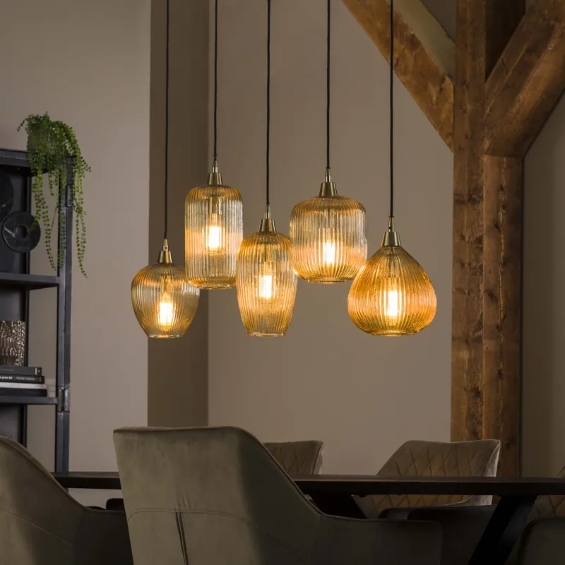 Hanglamp Stripe 5-lichts / Amber glas Koop Vandaag