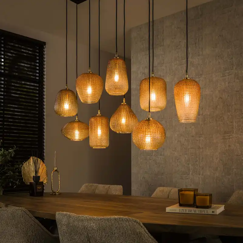 Hanglamp Dot 5+4-lichts / Amber glas Must-Have