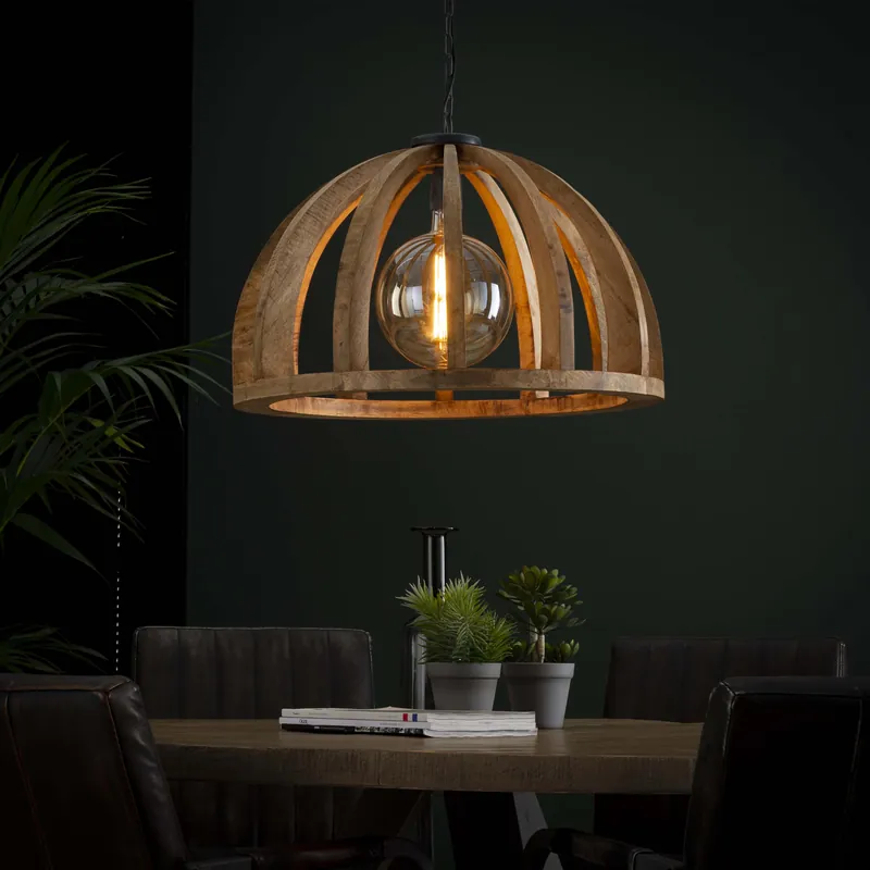 Op = Op Hanglamp Orba 1-lichts Ø60cm / Massief mango