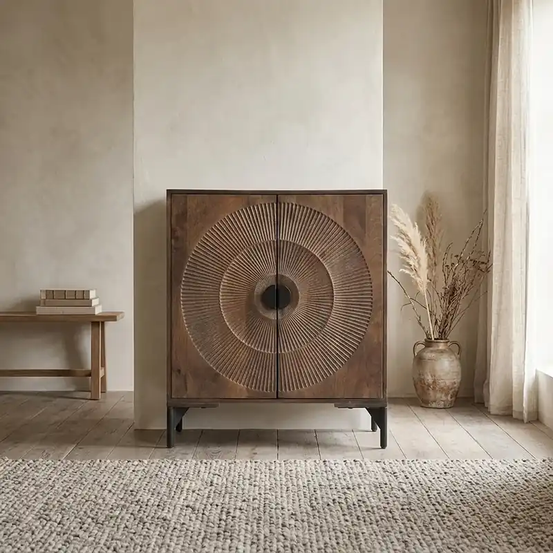 Snelle Levering Kast 2-deurs , laag, Mango Brown Walnut