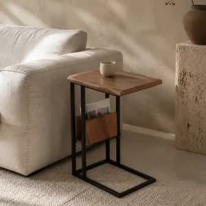 Gecertificeerd Bijzettafel Live Edge acaciahout met lectuurvak 50 cm