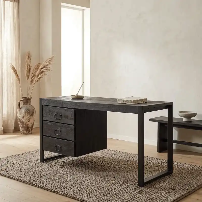 Aanbieding Bureau Boaz Zwart Mangohout 145 cm