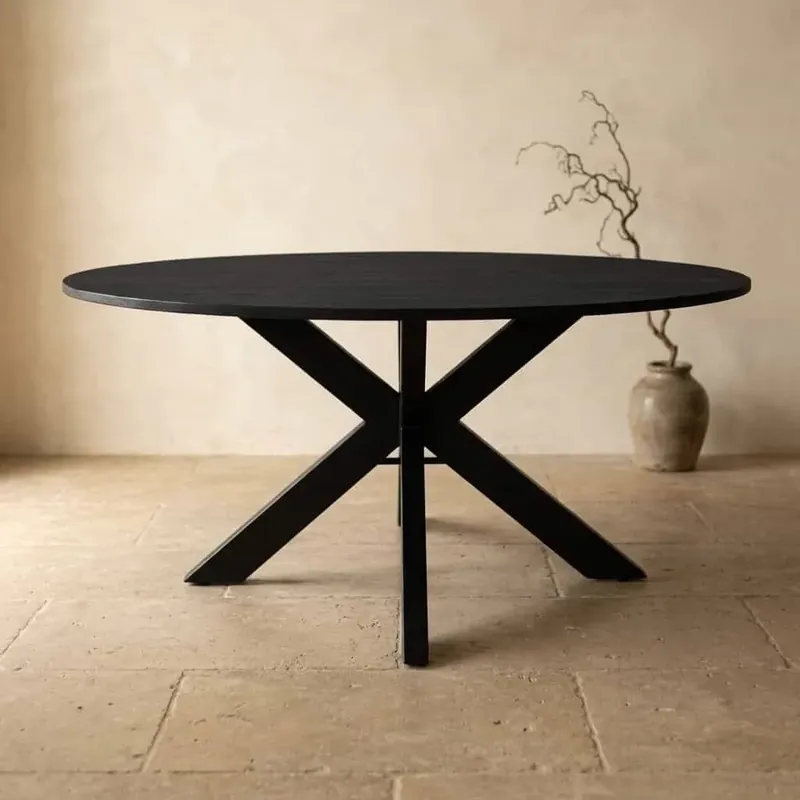 Betaalbaar Eetkamertafel mangohout rond zwart 150cm