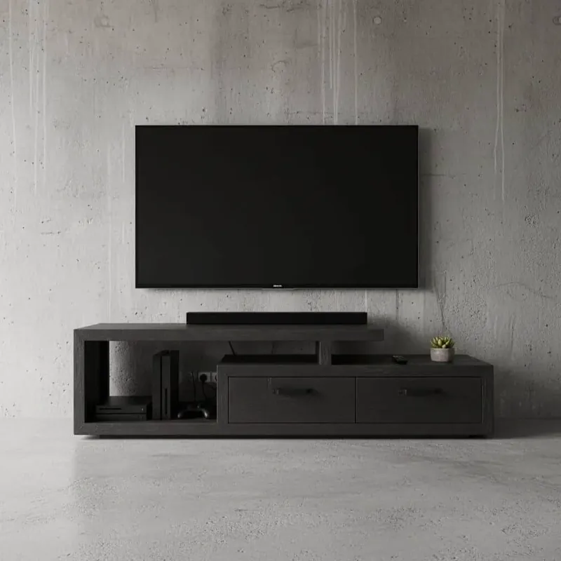 Tv meubel Solid teakhout Zwart Weekendaanbieding