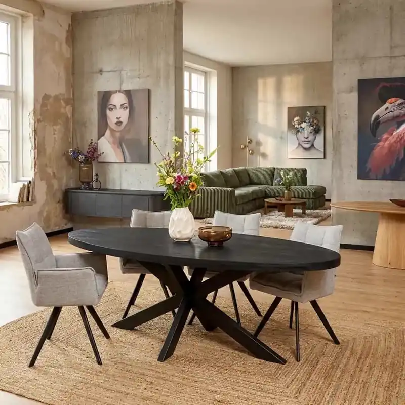 Actieprijs Eettafel Denver Black 210 cm Ovaal